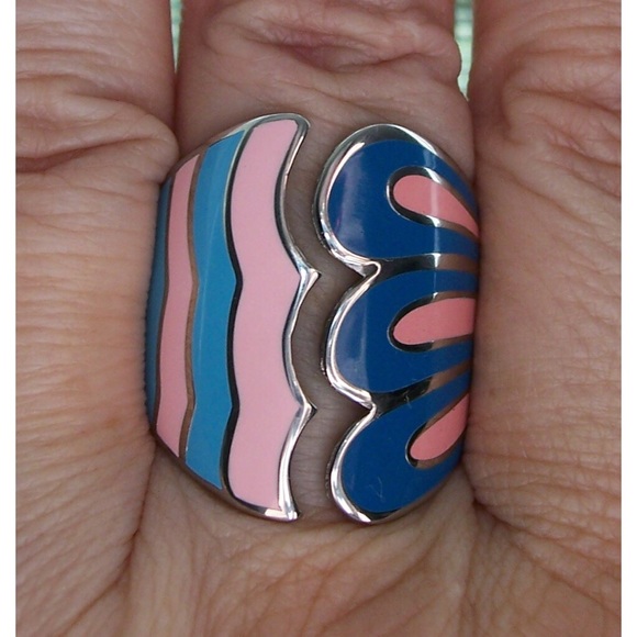 STAINLESS STEEL Open Front Epoxy Wave Ring - Picture 11 of 16